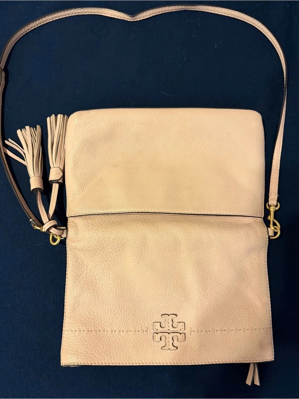 Tory Burch Blush Leather McGraw foldover Gold Hardware
